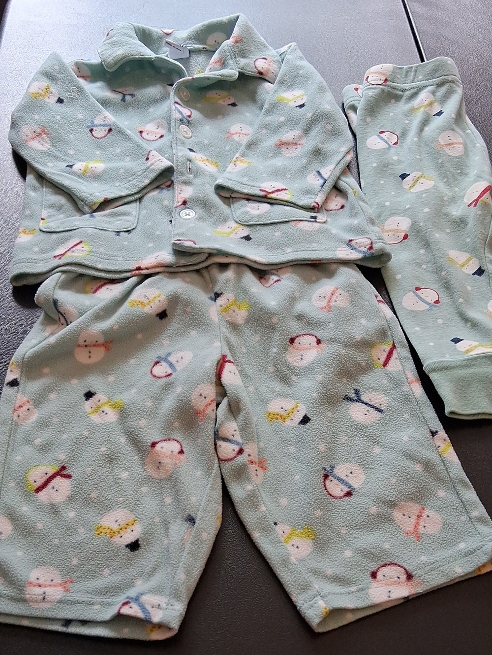 3 Pieces Old Navy Mint Green Fleece Pajama Set with Snowman Print